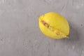Ugly lemon on gray background, Closeup, Ugly food consept, Copy space