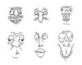 Ugly man face drawing sketch set. Hand drawn outline doodle cartoon freak character grimace collection. Different crazy Royalty Free Stock Photo