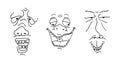 Ugly man face drawing sketch set. Hand drawn outline doodle cartoon freak character grimace collection. Different crazy Royalty Free Stock Photo