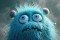 Ugly monster with a tired and depressed expression, fabulous creature made by hand from blue plasticine. Scary face of Royalty Free Stock Photo