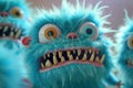 Ugly monster with a tired and depressed expression, fabulous creature made by hand from blue plasticine. Scary face of Royalty Free Stock Photo