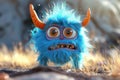 Ugly monster with a tired and depressed expression, fabulous creature made by hand from blue plasticine. Scary face of Royalty Free Stock Photo