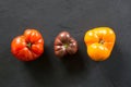 Ugly organic colorful tomatoes set on black