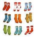 Ugly socks collection. Christmas socks for party, invitation, greeting card in cartoon style. Ugly sweater party elements. Vector Royalty Free Stock Photo