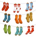 Ugly socks collection. Christmas socks for party, invitation, greeting card in cartoon style. Ugly sweater party elements. Vector