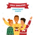 Ugly sweater Christmas people party banner. Royalty Free Stock Photo