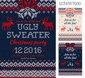Ugly Sweater Christmas Party cards. Knitted pattern. Scandinavia