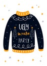 Ugly Sweater Christmas Party Invitation Card. Vector Template Royalty Free Stock Photo