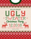 Ugly sweater Christmas party invite. Knitted background pattern scandinavian ornaments. Royalty Free Stock Photo