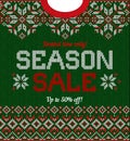 Ugly sweater Season Winter Sale Poster. Knitted background pattern scandinavian ornaments.