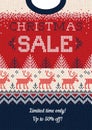 Ugly sweater Season Christmas Sale Poster. Knitted background pa