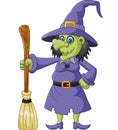 The ugly witch holding flying broom
