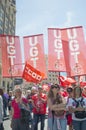 UGT union banners during the 1st May demonstration in Madrid, Spain