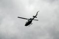 UH-1H Iroquois helicopter flying in the air. Huey taking off on maneuvers during army exercise. EUFOR in Bosnia and Herzegovina du