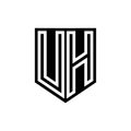 UH Logo monogram shield geometric white line inside black shield color design