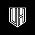 UH Logo monogram shield geometric black line inside white shield color design