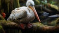 Uhd Image Of Mitch Griffiths Style Pelican Sitting On Branch