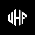 UHF letter logo design with polygon shape. UHF polygon and cube shape logo design. UHF hexagon vector logo template white and Royalty Free Stock Photo