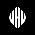 UHU circle letter logo design with circle and ellipse shape. UHU ellipse letters with typographic style. The three initials form a Royalty Free Stock Photo