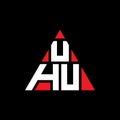 UHU triangle letter logo design with triangle shape. UHU triangle logo design monogram. UHU triangle vector logo template with red Royalty Free Stock Photo