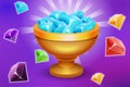 Trophy full of gems and stones game element assets for victory or inn app