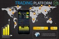 UI for business app .Trade market Binary option. Set web flat Infographic elements, map, diagrams. Abstract virtual graphic.