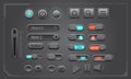 UI button set geometric design grey tone technology control vector