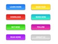 Ui buttons. Colored trendy flat button. Buy, now and learn, more. Download and read, more. Pointer navigation vector Royalty Free Stock Photo