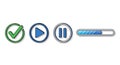 UI Elements: Checkmark, Play, Pause, and Progress Bar Icons Set Royalty Free Stock Photo