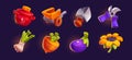 Ui farm game icon set o gardening tool, vegetable