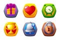 UI icon set. Time, heart, castle, gift, bonus and message Royalty Free Stock Photo