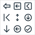 ui line icons. linear set. quality vector line set such as check mark, left arrow, down arrow, down arrow, opposite arrows, left Royalty Free Stock Photo