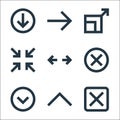 ui line icons. linear set. quality vector line set such as cross, up arrow, down arrow, cross, opposite arrows, minimize, expand,