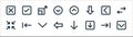 Ui line icons. linear set. quality vector line set such as down arrow, down arrow, left arrow, minimize, left expand, up check