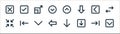 Ui line icons. linear set. quality vector line set such as down arrow, down arrow, left arrow, minimize, left expand, up check Royalty Free Stock Photo