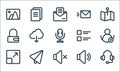 Ui line icons. linear set. quality vector line set such as headphones, sound, full screen, sound, paper plane, padlock, list,