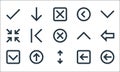 Ui line icons. linear set. quality vector line set such as left arrow, opposite arrows, down arrow, left arrow, up minimize, up