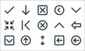 Ui line icons. linear set. quality vector line set such as left arrow, opposite arrows, down arrow, left arrow, up minimize, up Royalty Free Stock Photo