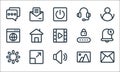 Ui line icons. linear set. quality vector line set such as mail, sound, loading, picture, full screen, browser, password,