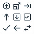 Ui line icons. linear set. quality vector line set such as opposite arrows, left arrow, check mark, check mark, down arrow, up Royalty Free Stock Photo