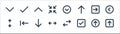 Ui line icons. linear set. quality vector line set such as up arrow, check mark, opposite arrows, opposite arrows, right arrow, up Royalty Free Stock Photo