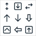 Ui line icons. linear set. quality vector line set such as up arrow, left arrow, up arrow, down down up opposite arrows, down Royalty Free Stock Photo