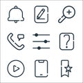 Ui master line icons. linear set. quality vector line set such as bookmark, mobile phone, play, question, filter, phone call, zoom