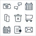 ui master line icons. linear set. quality vector line set such as email, add file, calendar, cart, trash bin, copy, calendar, chat Royalty Free Stock Photo