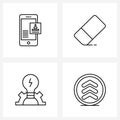 UI Set of 4 Basic Line Icons of avatar; development; mobile phone; stationary; spark