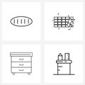 UI Set of 4 Basic Line Icons of barbecue, desk, flame, fire wall, furniture