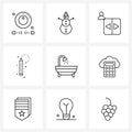 UI Set of 9 Basic Line Icons of bath, education, article, stationary, table Royalty Free Stock Photo