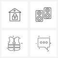 UI Set of 4 Basic Line Icons of building; jacket; lock; laud; message