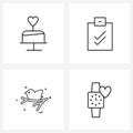 UI Set of 4 Basic Line Icons of cake, bird, valentine, document, birds