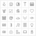 UI Set of 25 Basic Line Icons of calendar, construction, globe, labor, hammer